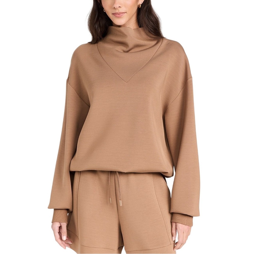 Varley Betsy Sweat Golden Brown DoubleSoft Mock Neck Drawstring Pullover M